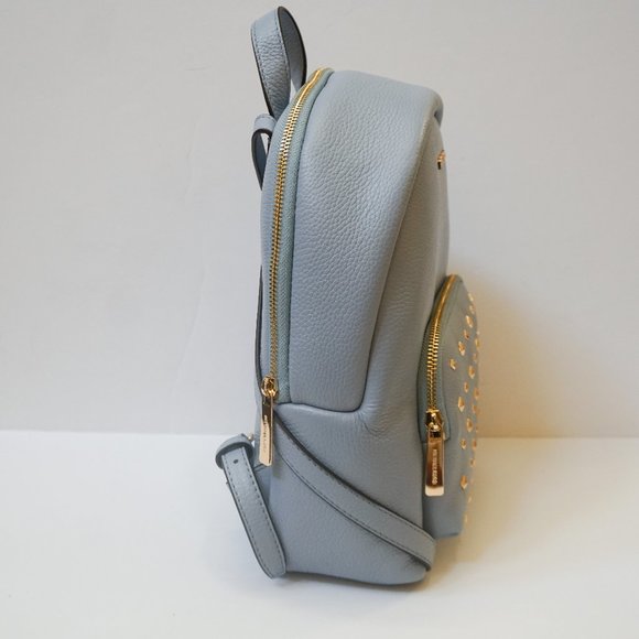 Michael Kors Erin Medium Backpack Pebbled Leather Pale Blue Gold Toned Studded - Picture 4 of 11